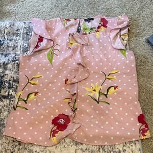 Chic Floral Ruffle Blouse - Pink